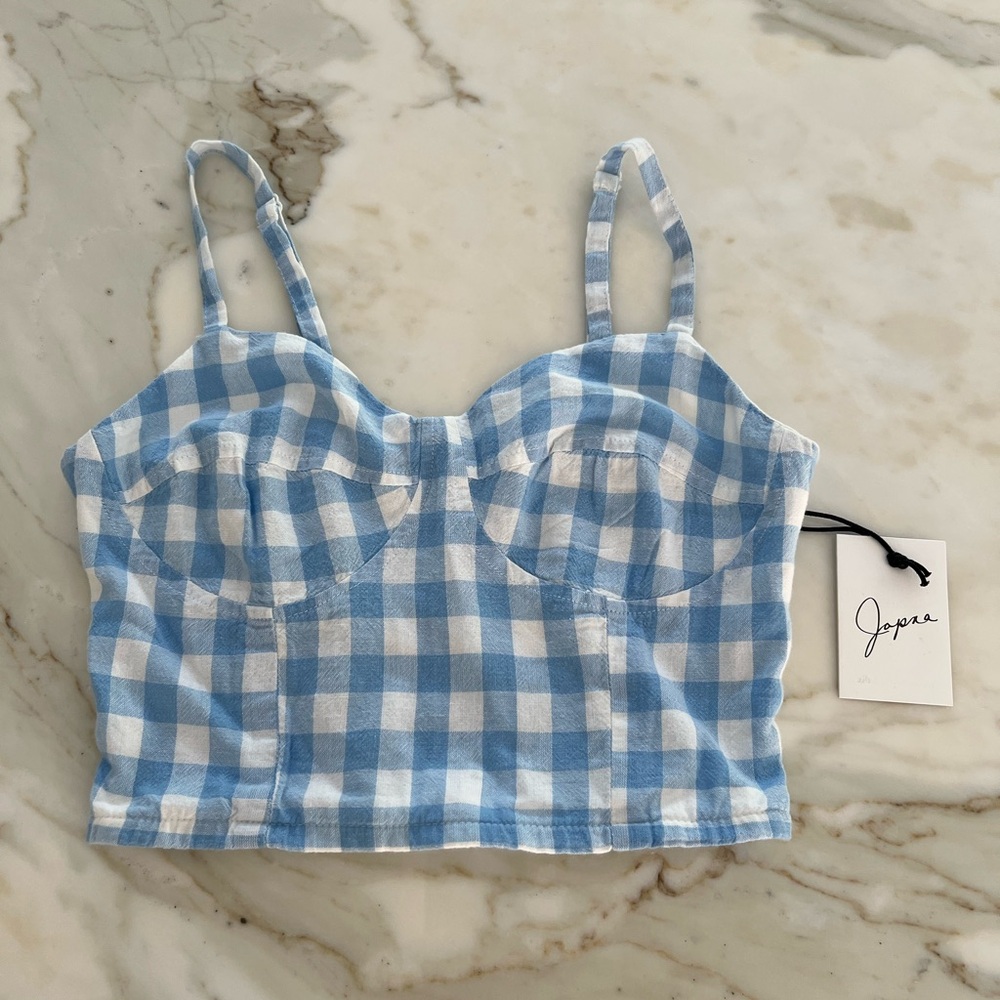JAPNA BLUE WHITE ADJUSTABLE COTTON CROP TOP SIZE S NWTS! - Picture 4 of 10